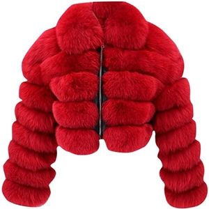 Red faux fur crop coat